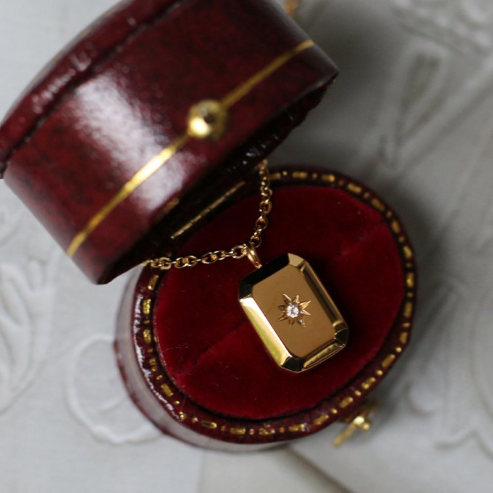 18K Gold Plated Square Diamond Star Necklace